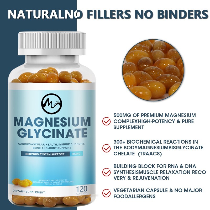 500MG Magnesium Glycinate High Absorption,Improved Sleep,Stress & Anxiety Relief