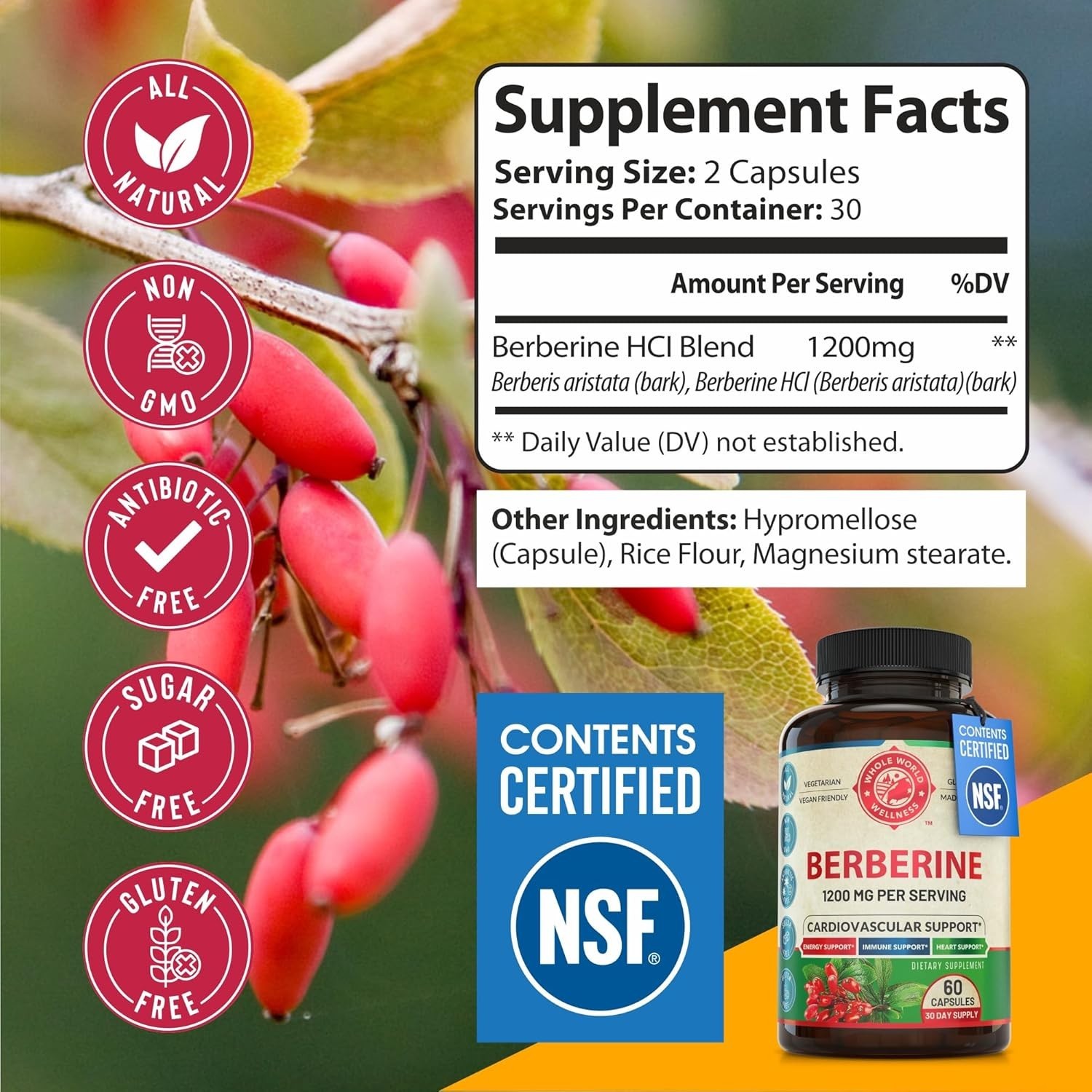 1200mg Berberine Herbal Health Capsules (60 Caps) exp:11/28