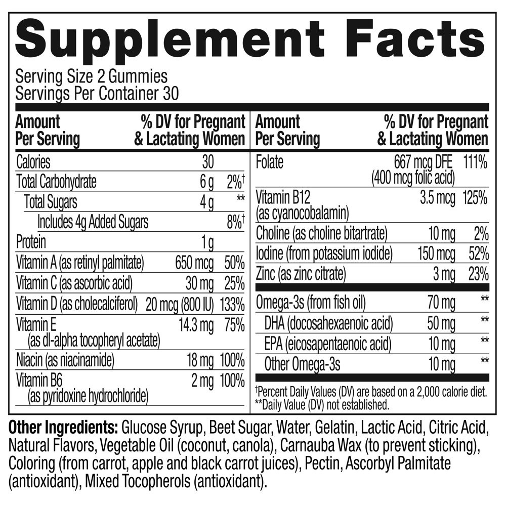 OLLY Prenatal Multivitamin Gummy, for Women, Folic Acid, Vitamin D, Omega 3 DHA,