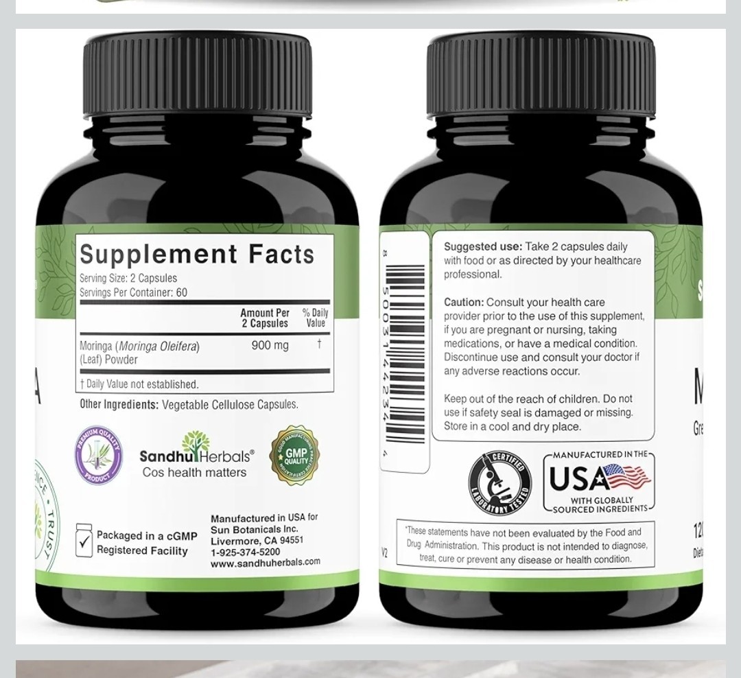 Sandhu Herbals Moringa Green Superfood 900mg 120 Capsules Dietary Supplement