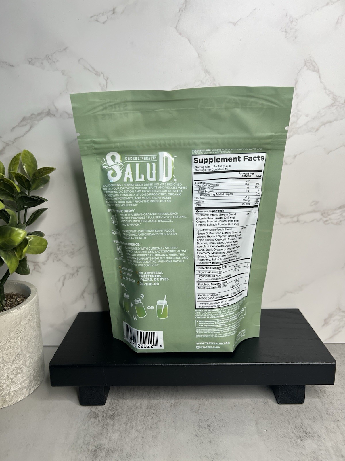 Salud Greens + Superfoods Drink Mix Green Apple 15 Sticks Vegan Exp 08/2027