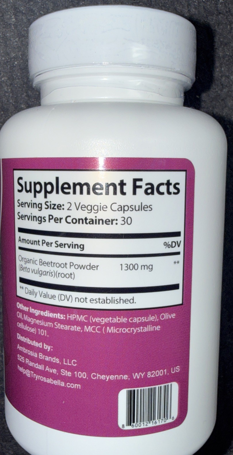 Rosabella Organic Beetroot 60 Cap Supplement Natural Energy 1/28 Beet Root