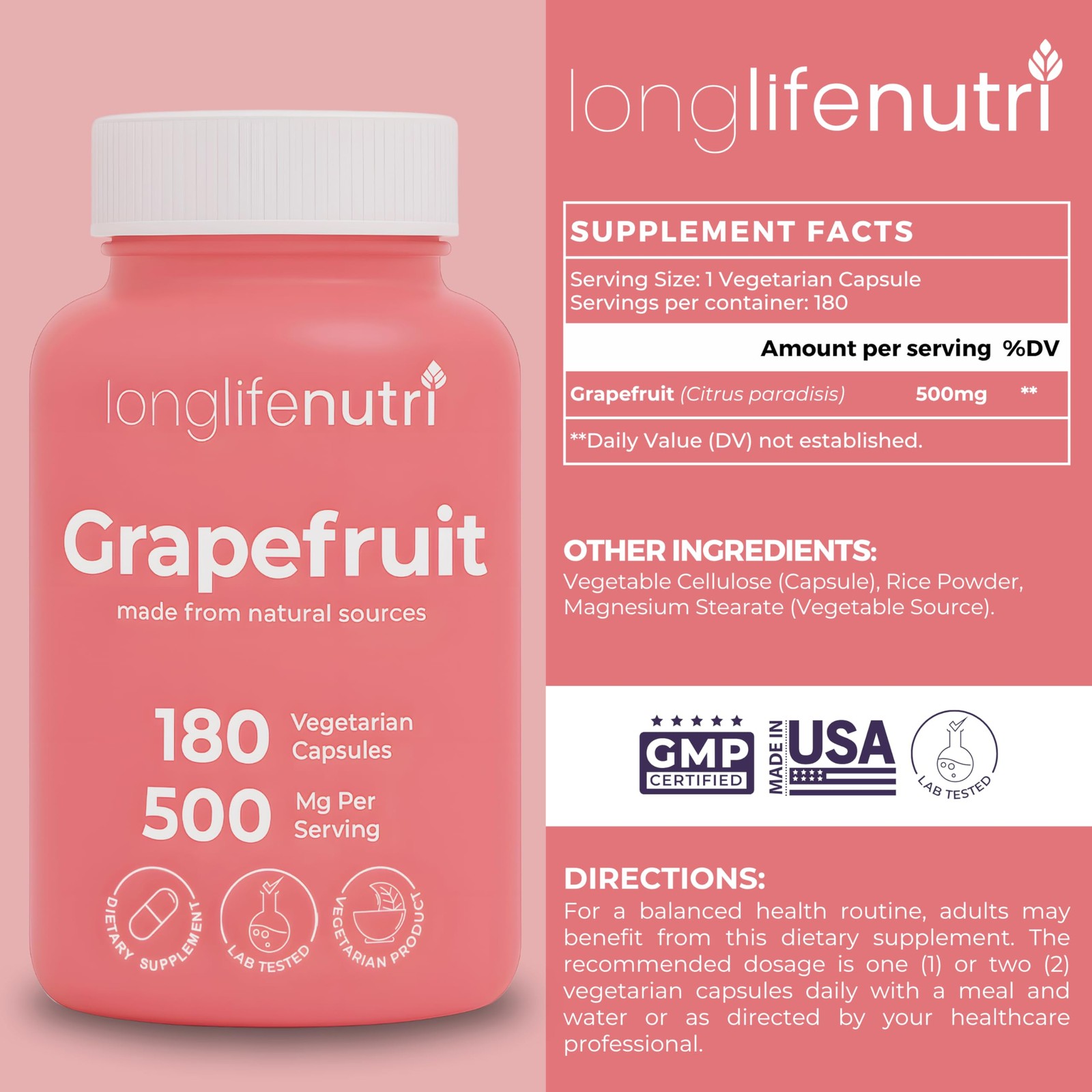 Grapefruit Seed Extract 500mg – Derived from Citrus Paradisis, 180…