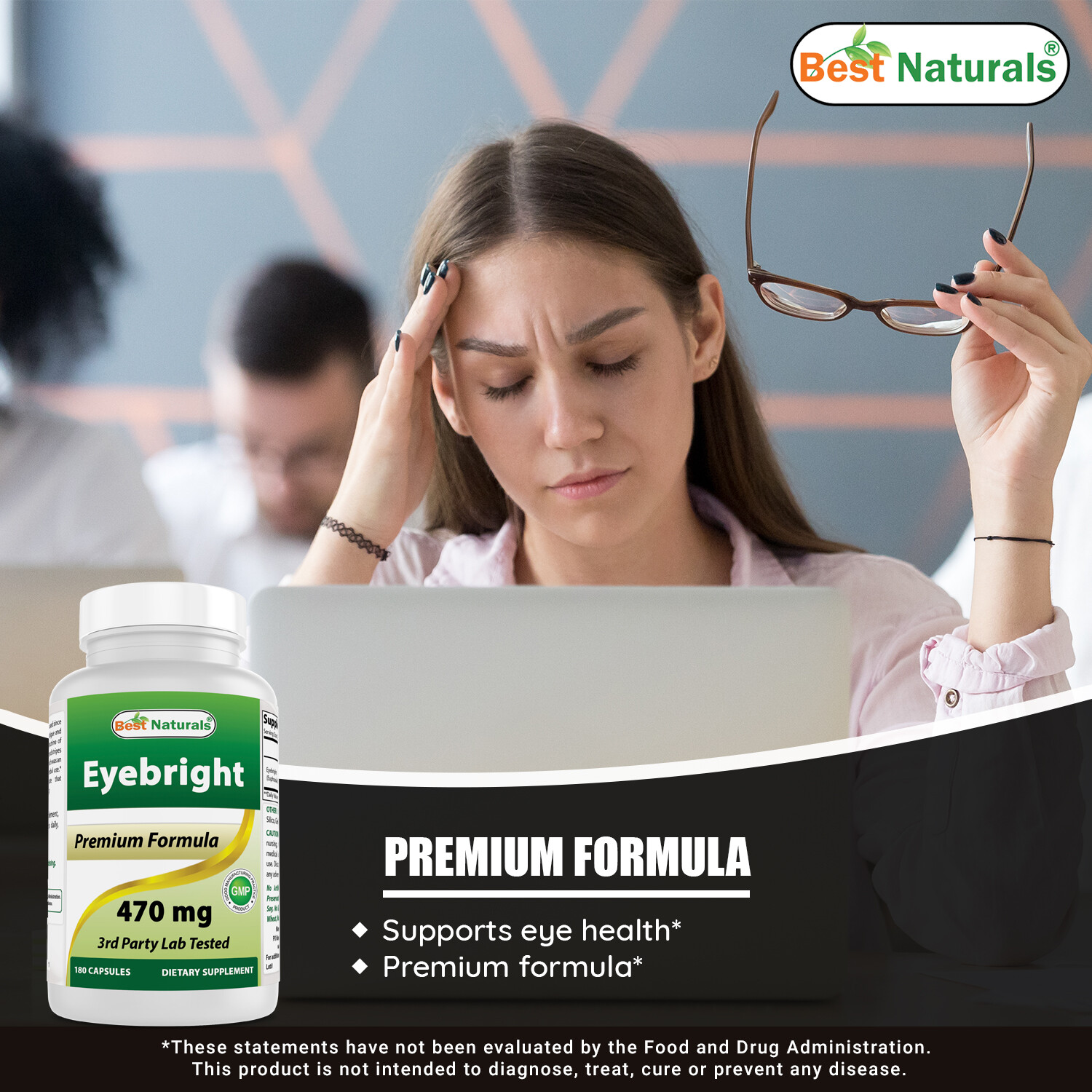 3 Pack Best Naturals Eyebright 470 mg 180 Capsules