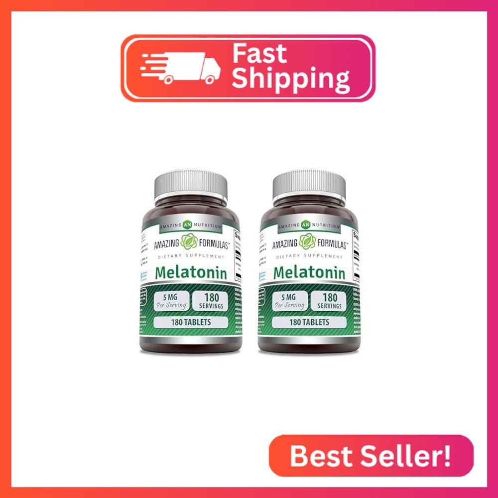 Amazing Formulas Melatonin Supplement | 5 Mg Per Serving | 180 Tablets | Non-GMO