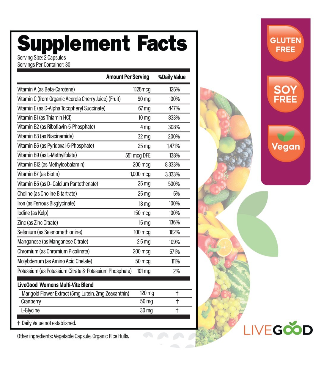LiveGood Bio-Active Complete Multi-Vitamin for Women with Iron 60 Caps