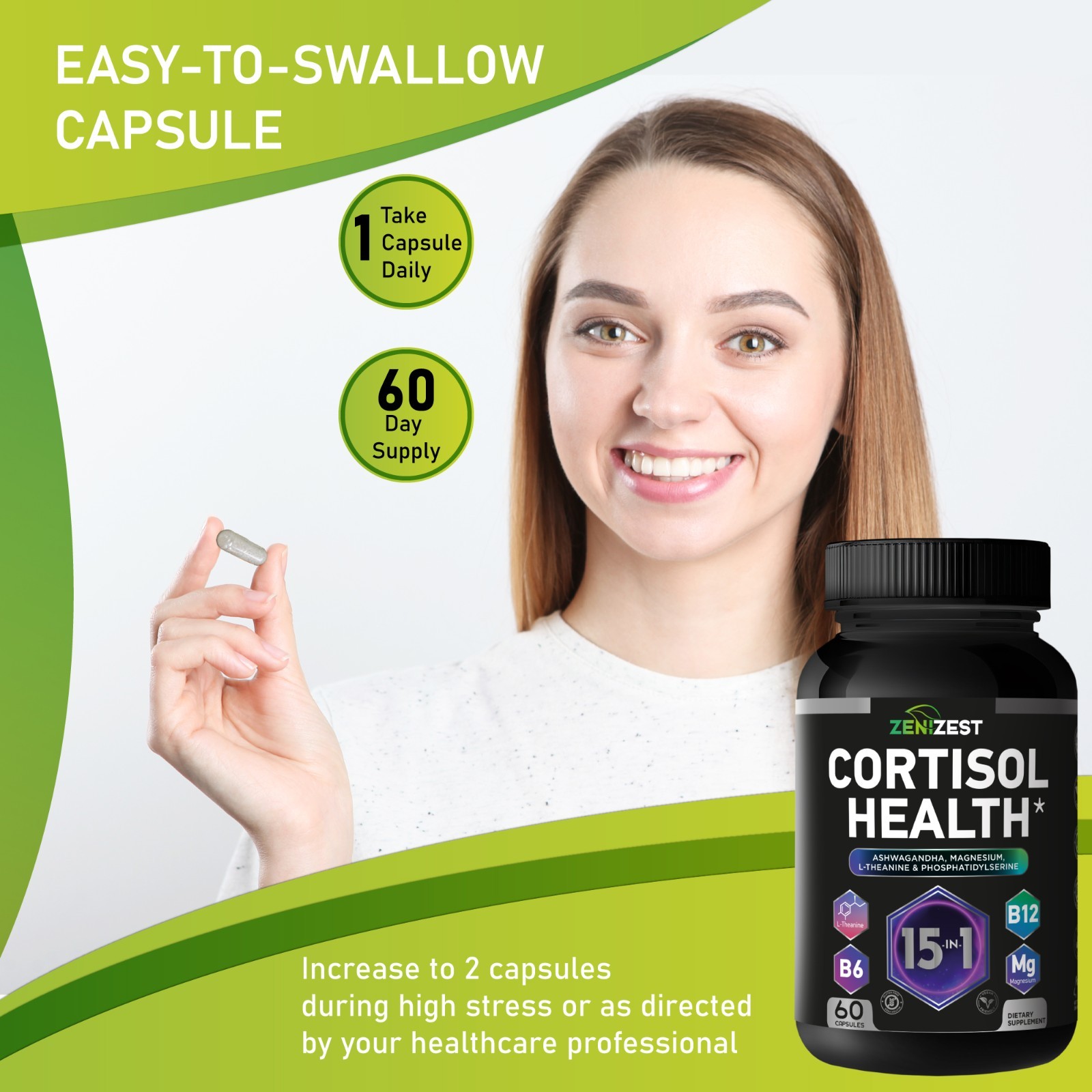 ZeniZest Cortisol Detox Supplement for Women Men – Control & Lower High Cortisol