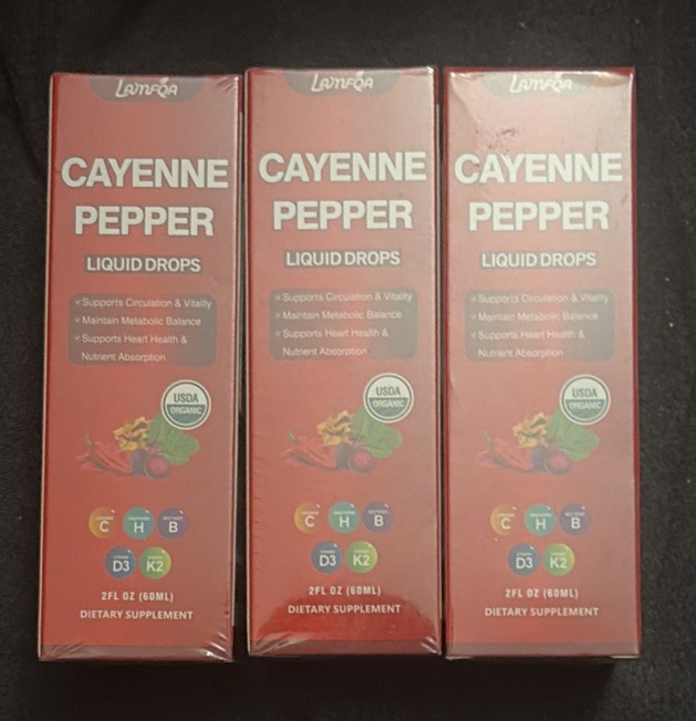 3X – Lanféa Cayenne Pepper Liquid Drops Vegan Gluten-Free 2 fl oz exp 08/07/27