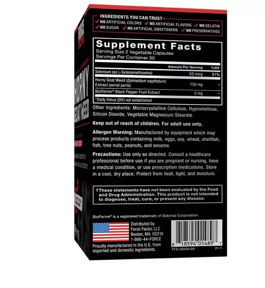 2X Fundamentals Force Factor Horny Goat Weed 750 mg. 60 Capsules-EXP 7/2028
