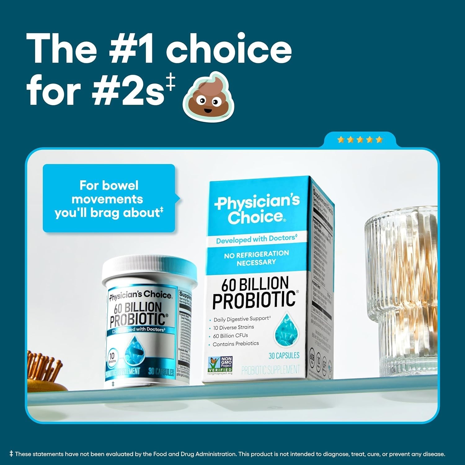 60 Billion CFU Probiotics Physician’s CHOICE Prebiotics Digestive Support 30ct