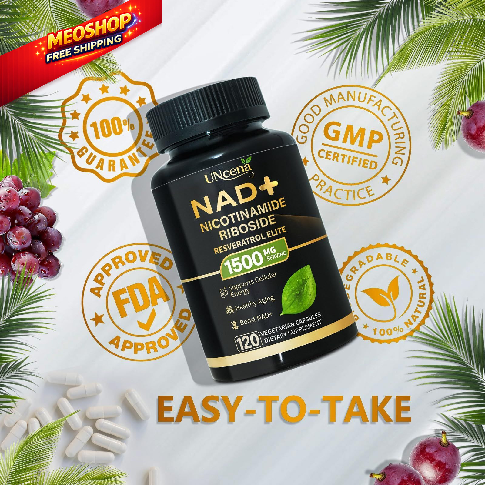 UNcena NAD Supplement 1500mg – Liposomal NAD+ 120 Count (Pack of 1)