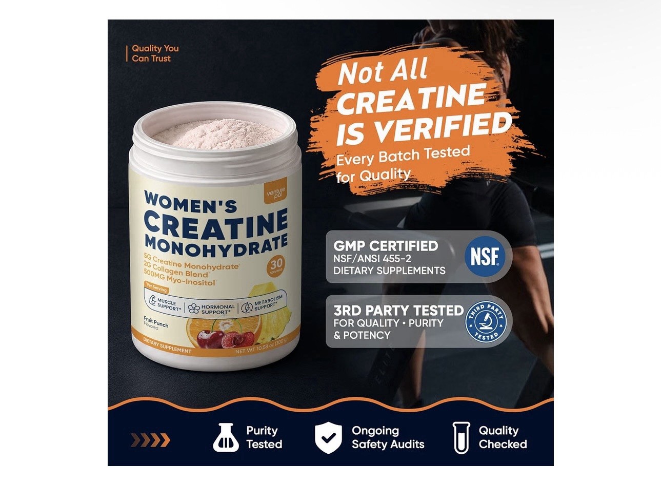 Venture Pal Women’s Creatine Monohydrate Powder Fruit Punch 30 Servings