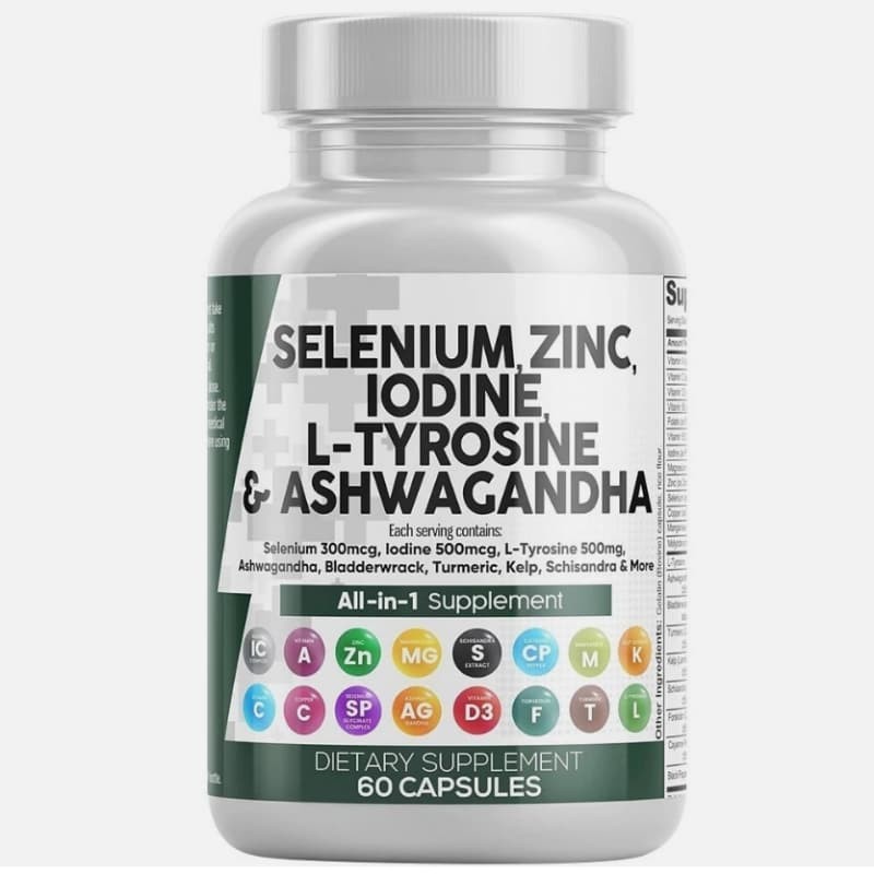 Ashwagandha 6000mg L Tyrosine 500mg Selenium 300mcg Iodine 500mcg Zinc 50mg