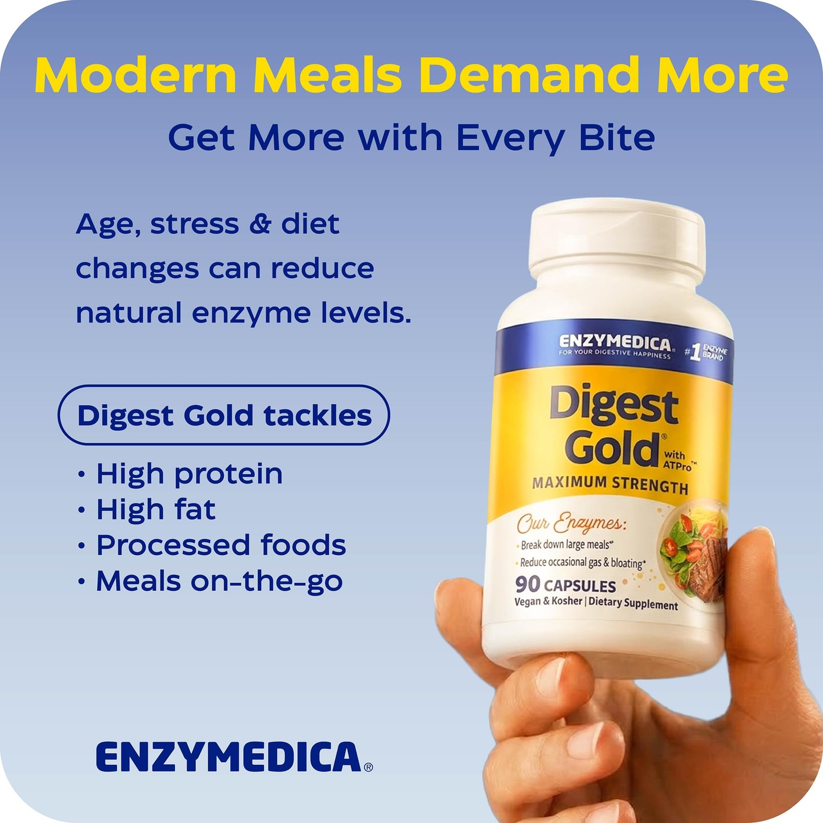 Enzymedica Digest Gold – Digestive Enzyme Supplement for 90 Count, No Color