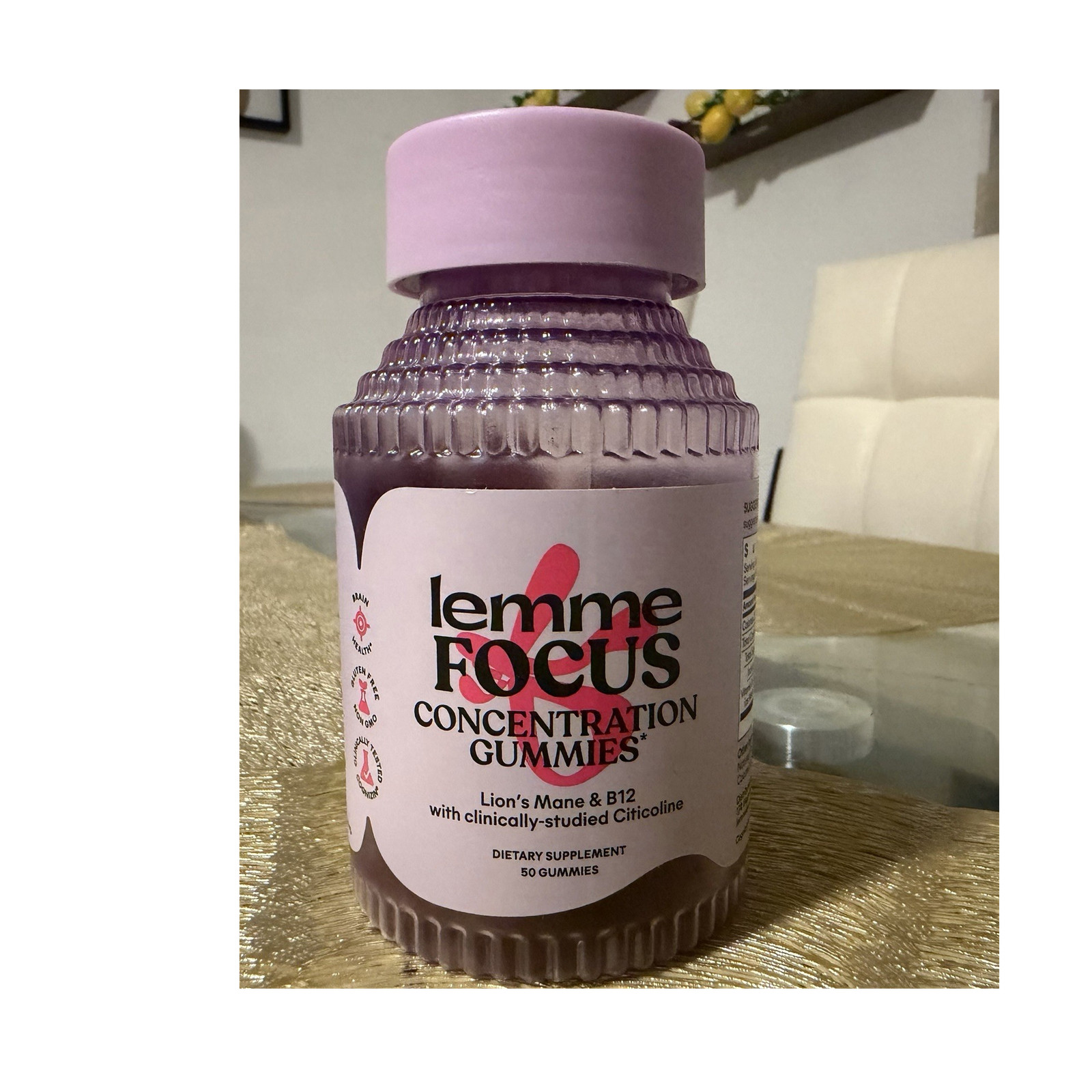 Lemme Focus Gummies Citicoline Lion’s Mane B12 Strawberry 50 Vegetarian Non-GMO