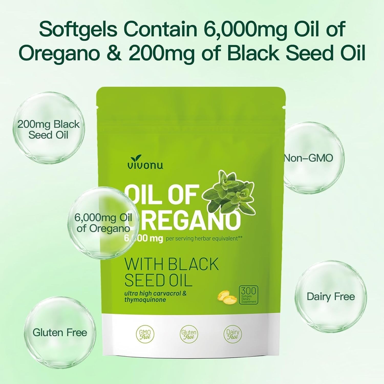 VivoNu Oil of Oregano with Black Seed Oil, Balanced Oil of Oregano Capsules