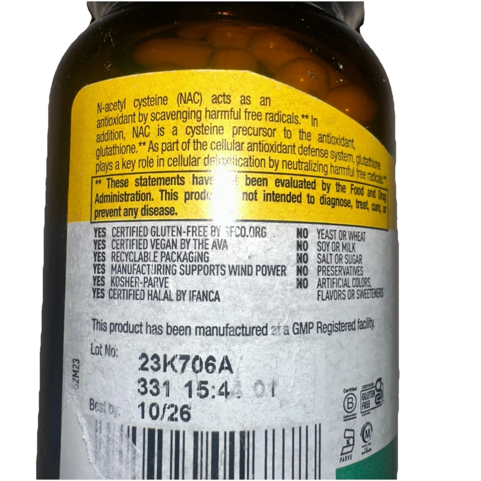 Country Life NAC N-Acetyl Cysteine 750 mg High Potency 30 Vegan Capsules 10/2026
