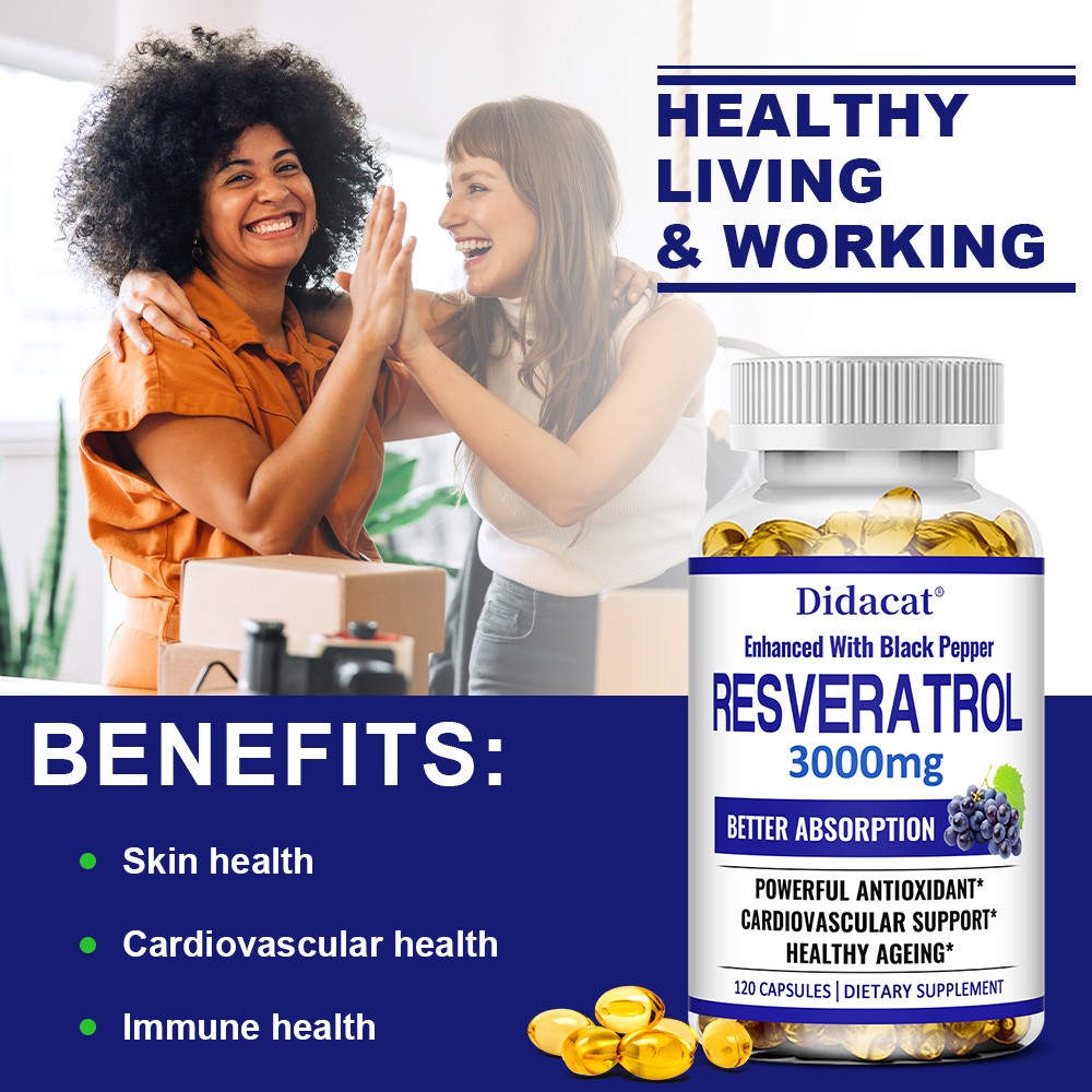 Resveratrol 3000mg Supplement for Heart,Skin & Healthy Aging, 30/60/120 Capsules