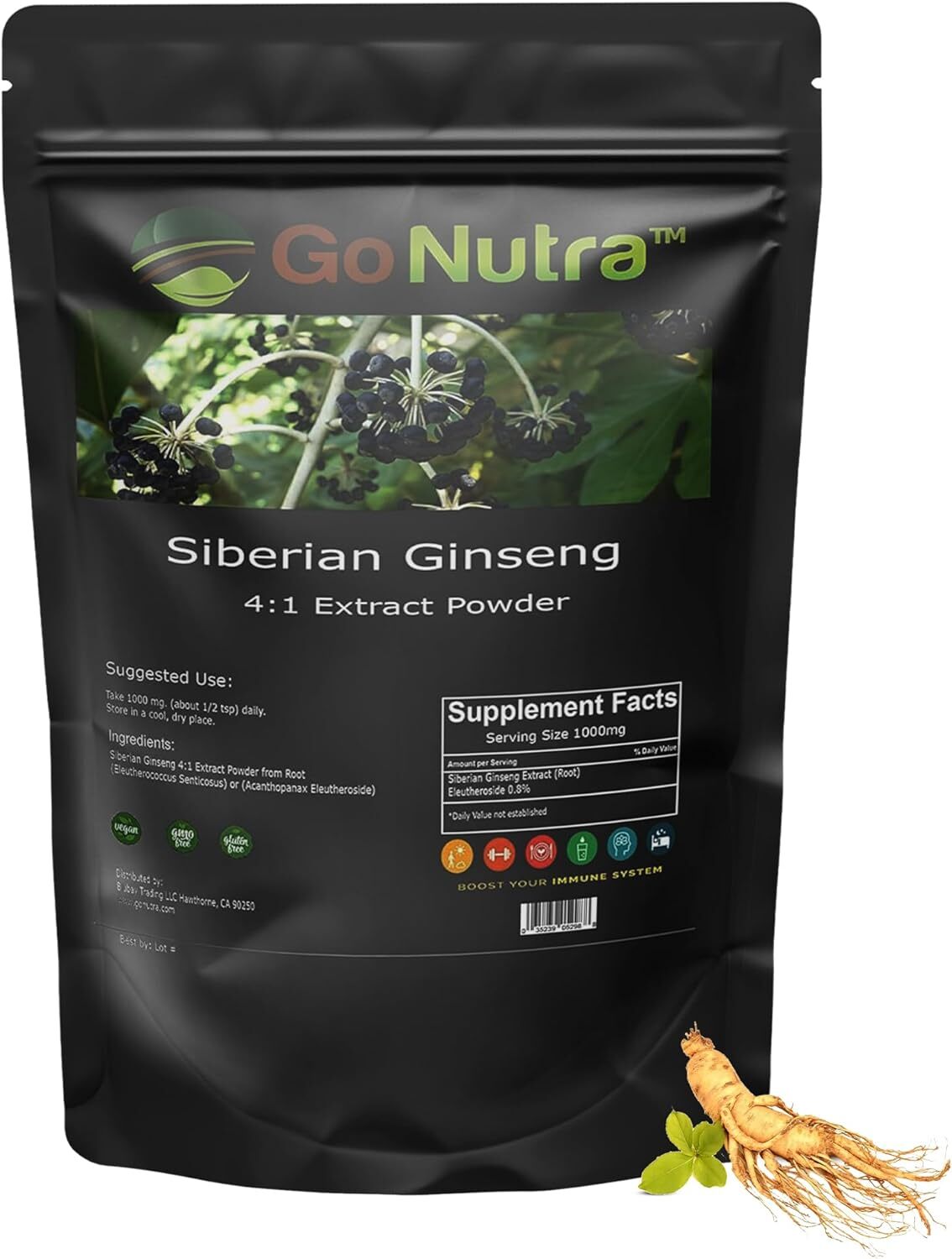 Siberian Ginseng Powder 4:1 Extract 4x times Stronger Non-Gmo 4oz | 1lb