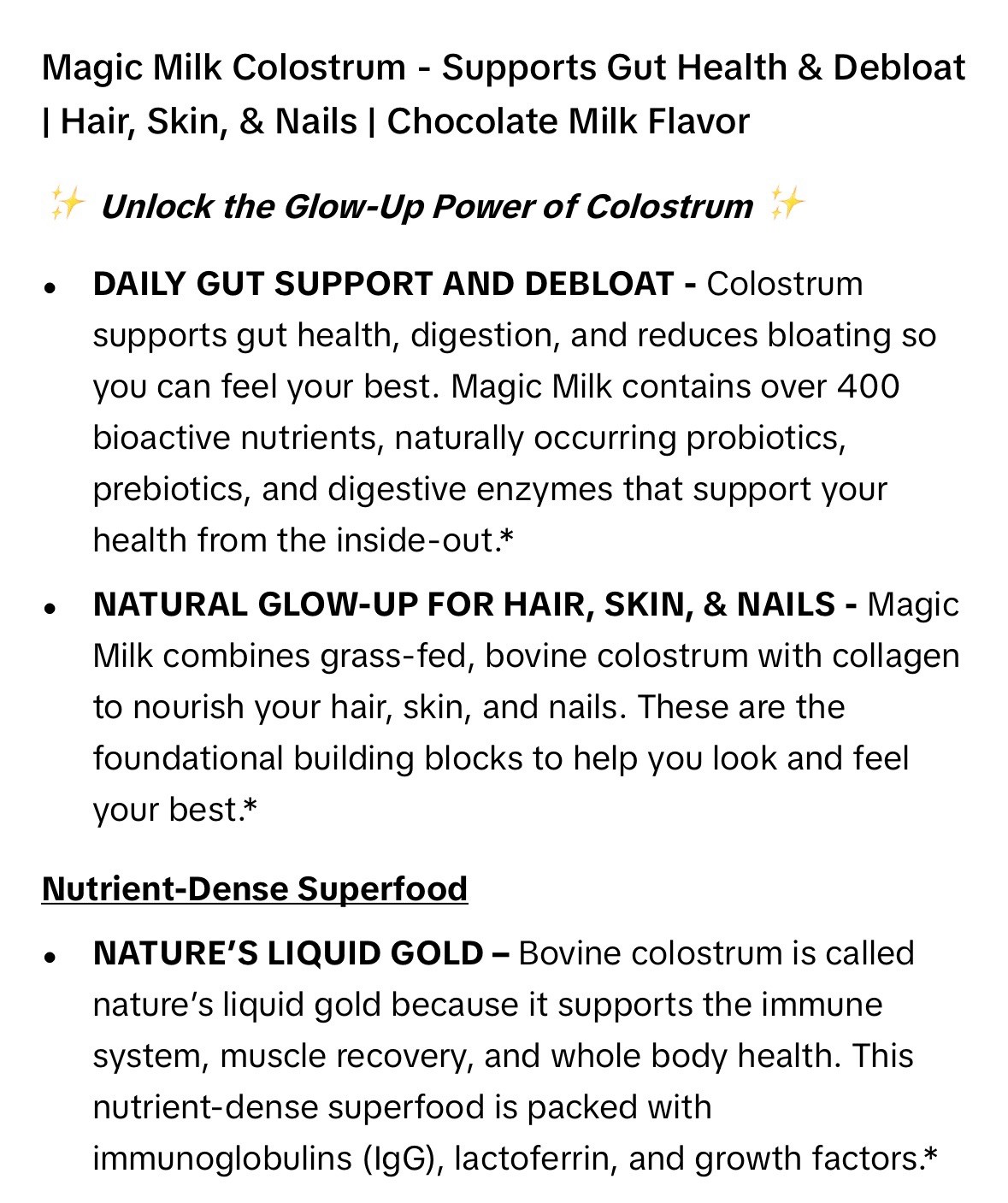 Magic Milk New Zealand Grass Fed Colostrum & Collagen Chocolate Milk Flavor