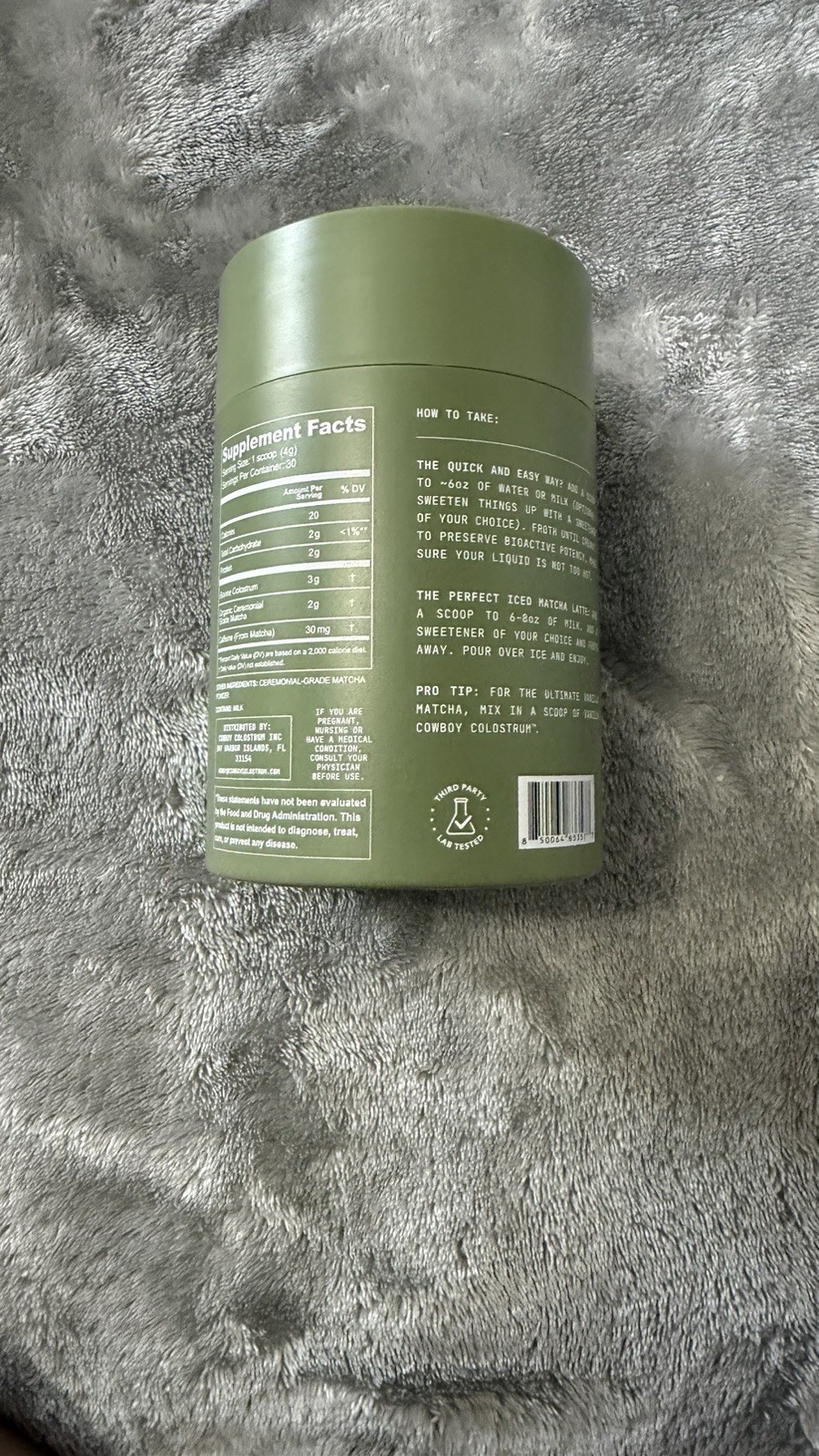 Cowboy Colostrum Bovine Colostrum Matcha Powder, Grass Fed, 4.2 oz