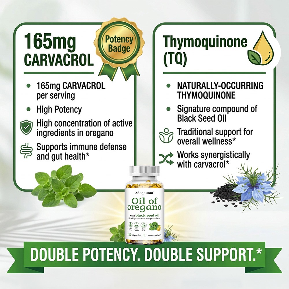 Oil of Oregano&Black Seed Oil Complex For Immune,&Antioxidant Support 30~120Caps