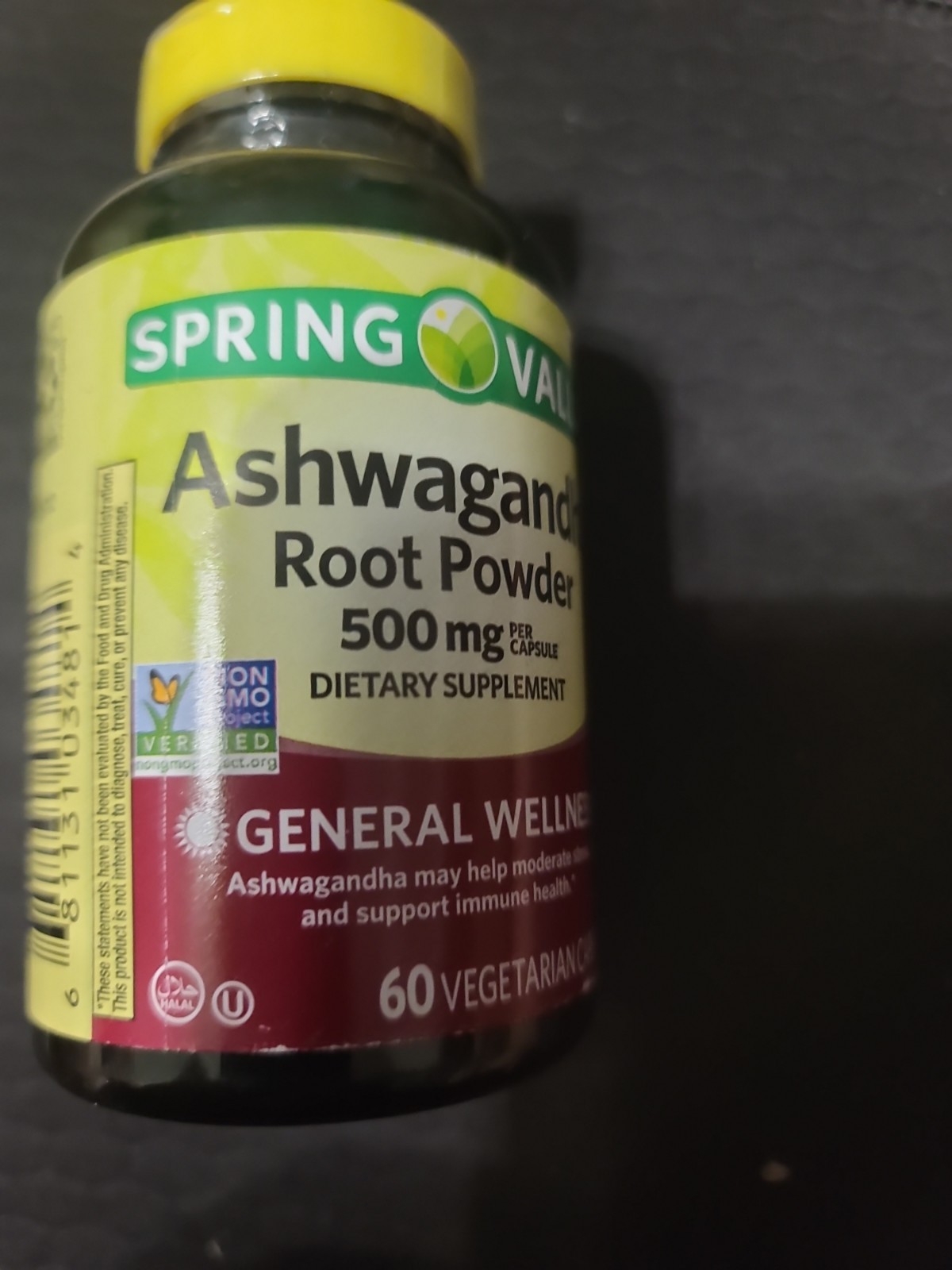 Spring Valley Ashwagandha Root Powder 500 mg Vegetarian Capsules – 60 ct