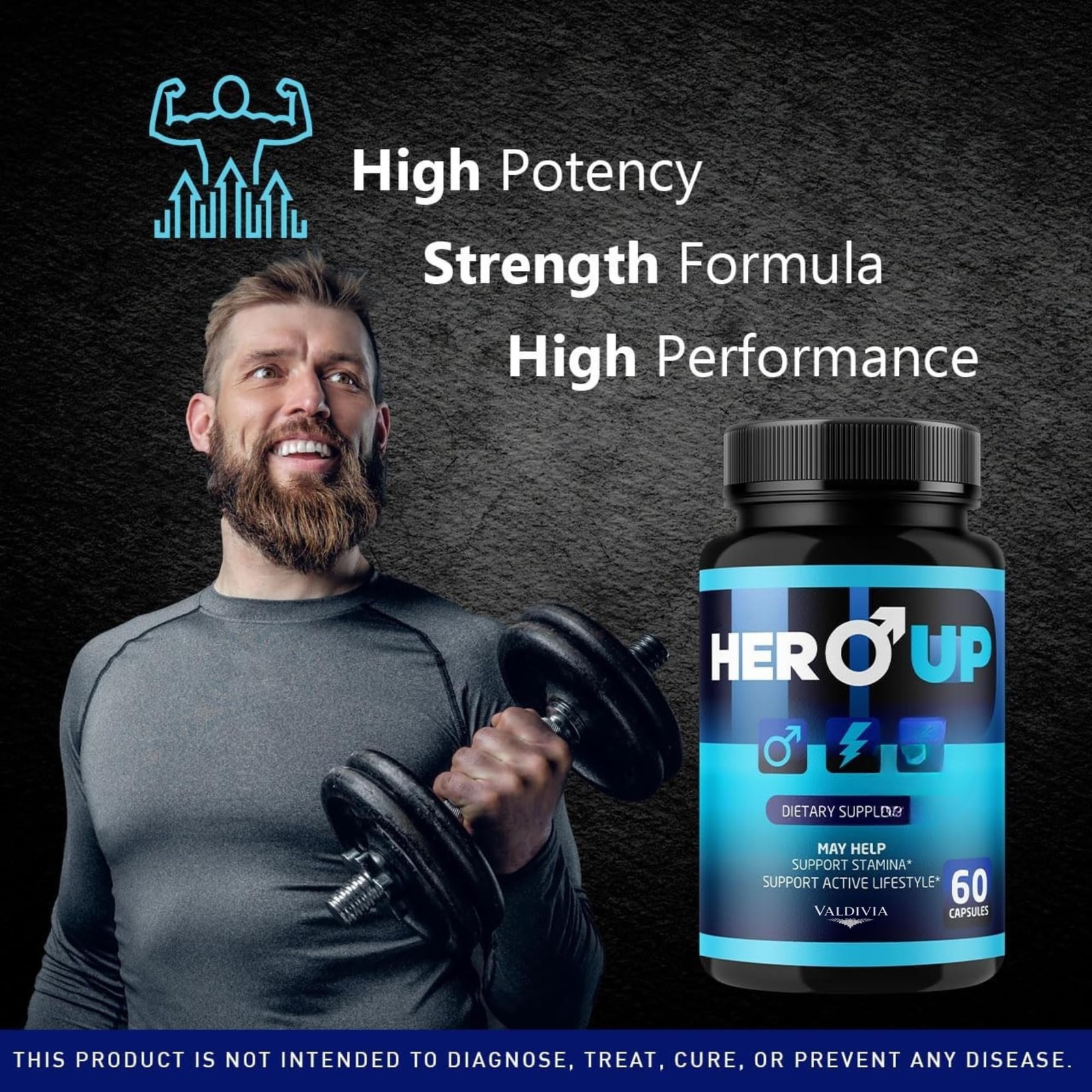 Valdivia HeroUp 180 Capsules 3 Pack Men’s Health Supplement Made in USA Male