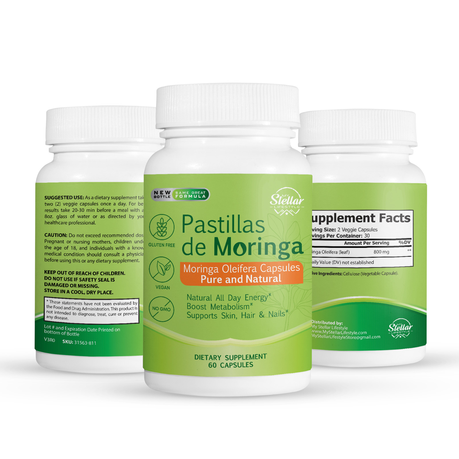 5 Pack Pastillas de Moringa, mejora la piel, cabello y uñas-60 Cápsulas x5