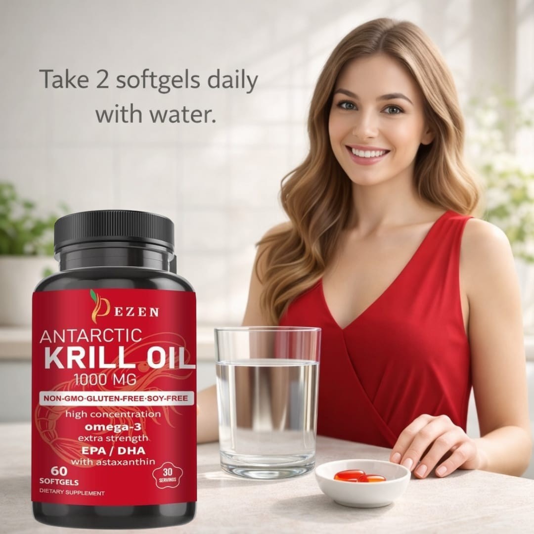 DEZEN Krill Oil Softgels with Omega-3 60 Count – Heart & Brain Support