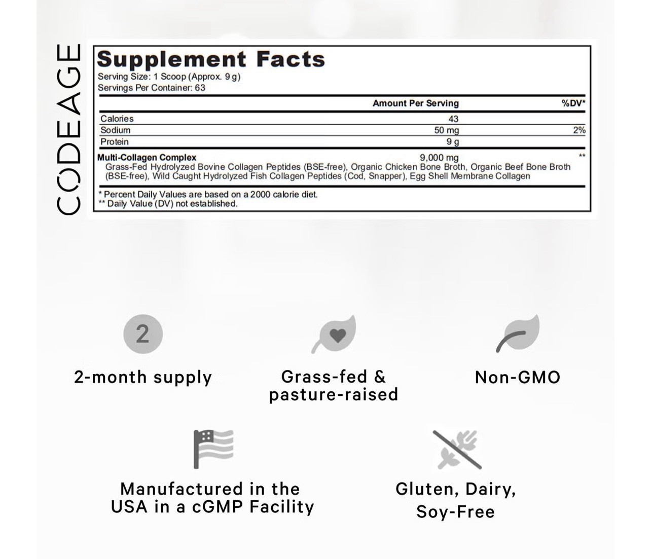 Codeage Multi Collagen Peptides Grass-Fed Non-GMO Keto Unflavored Powder 20oz