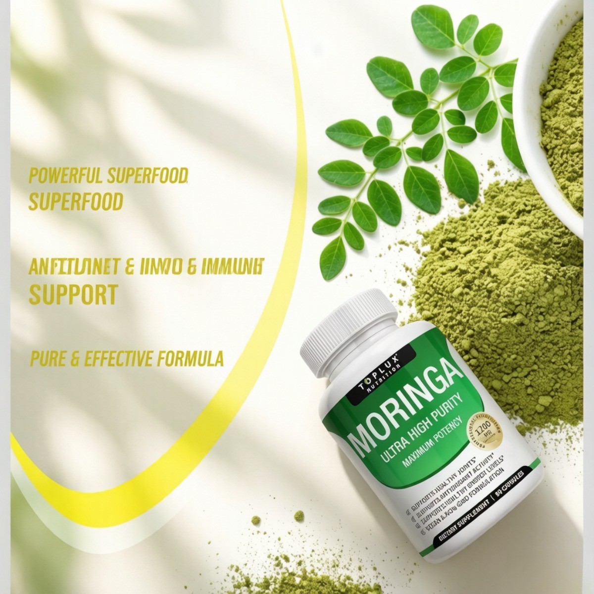 Toplux Moringa 1200mg – Ultra High Purity Maximum Potency, 90 Capsules