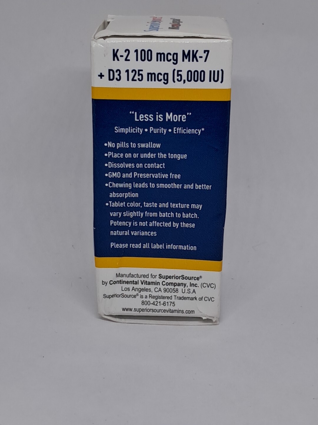 Superior Source Vitamin K2 100mcg (MK-7) with Vitamin D 125mcg,60ct Exp 11/2025