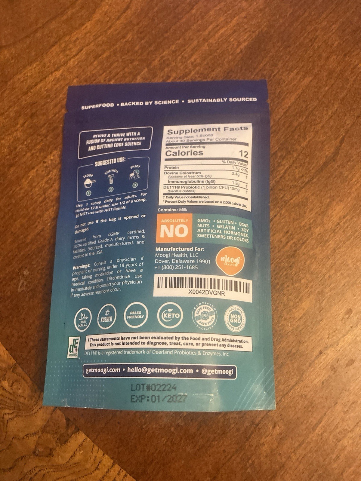 Moogi Health Colostrum + Probiotic DE111 Gut Health 2.6oz Unflavored BB 1/2027