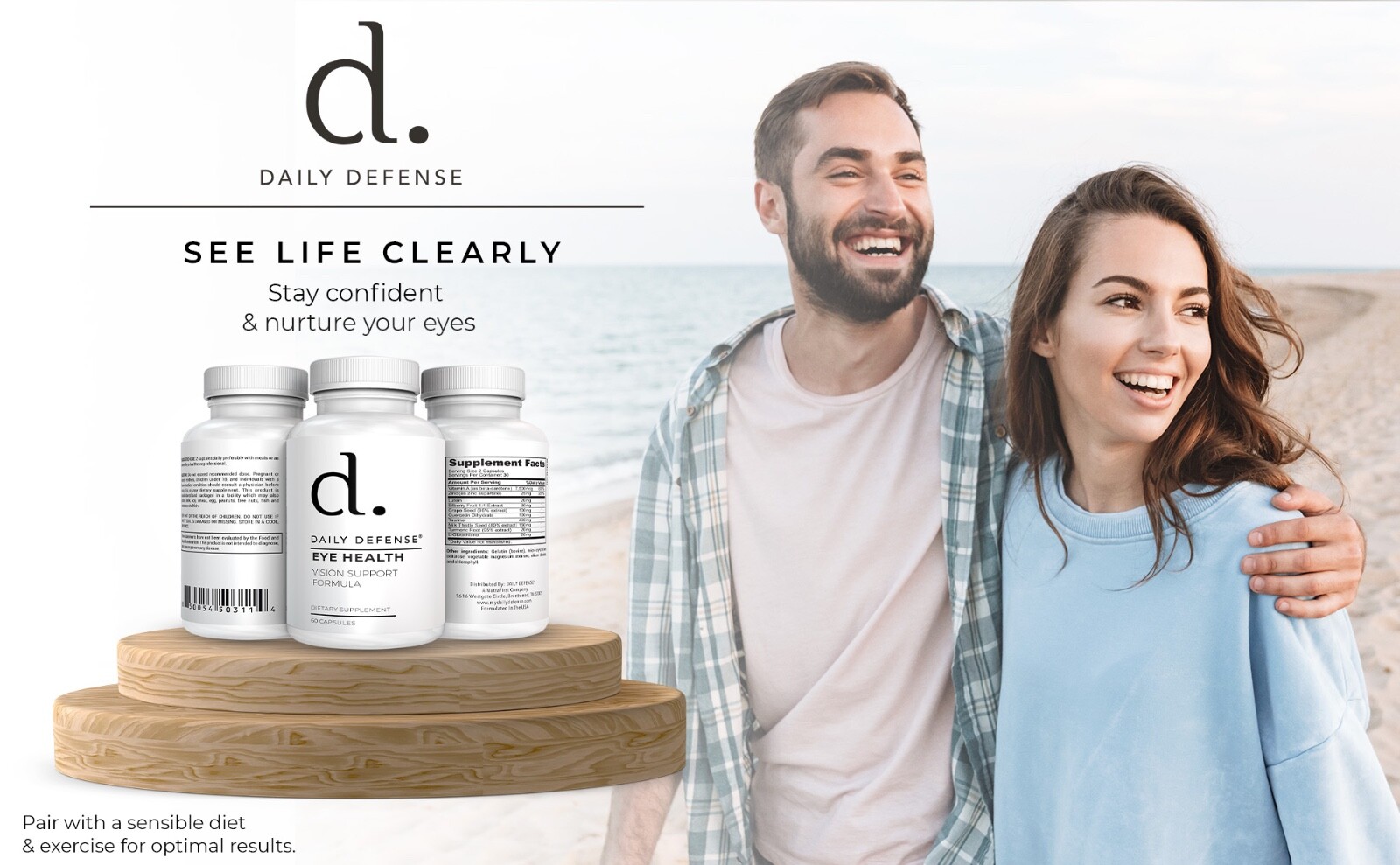 Daily Defense Eye Health Supplement Vision Support w/ Lutein Vitamin A Zinc