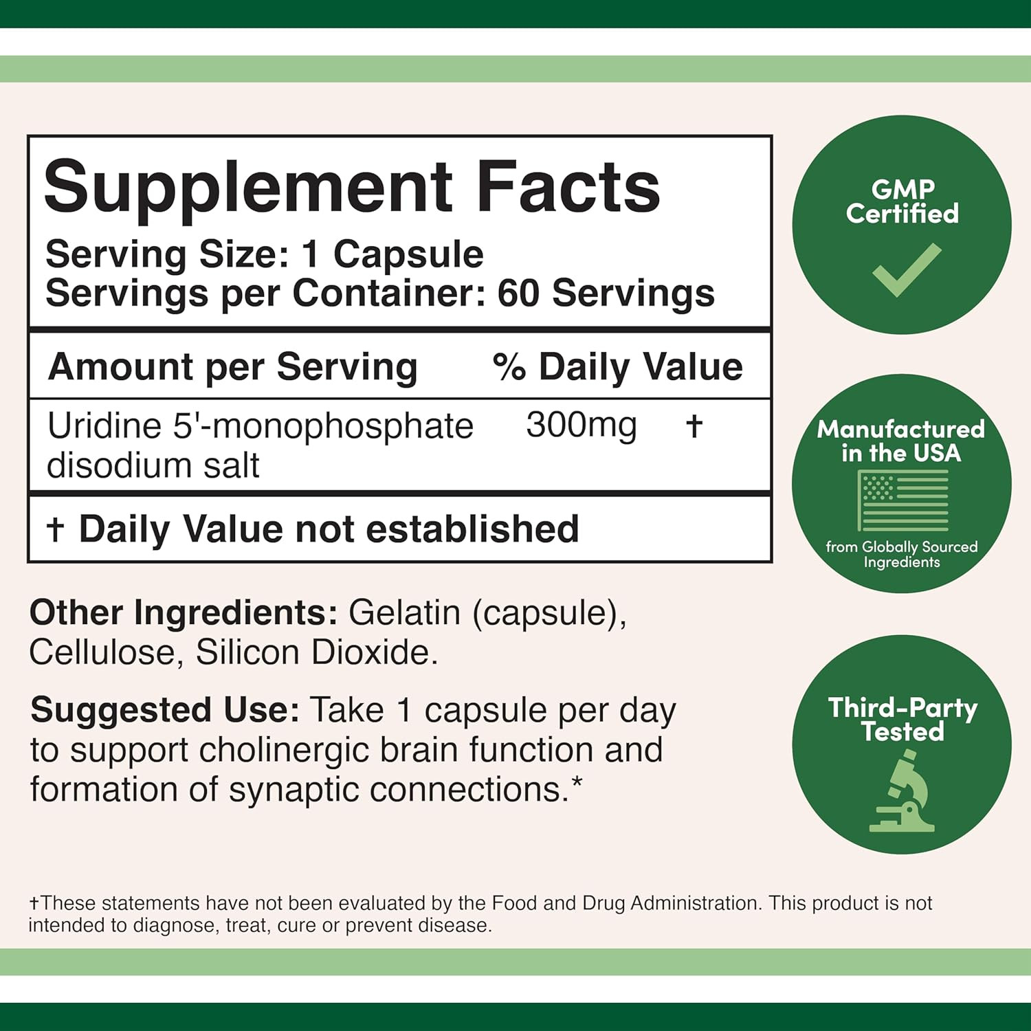 Uridine Monophosphate – Third Party Tested (Choline Enhancer, Beginner Nootropic