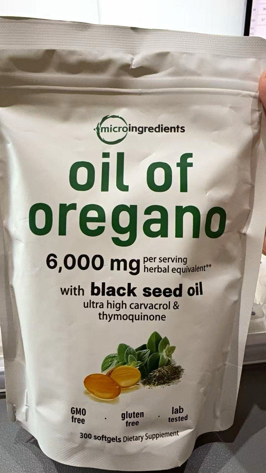 Micro Ingredients Oil of Oregano 6000mg w/ Black Seed Oil 300 Softgels
