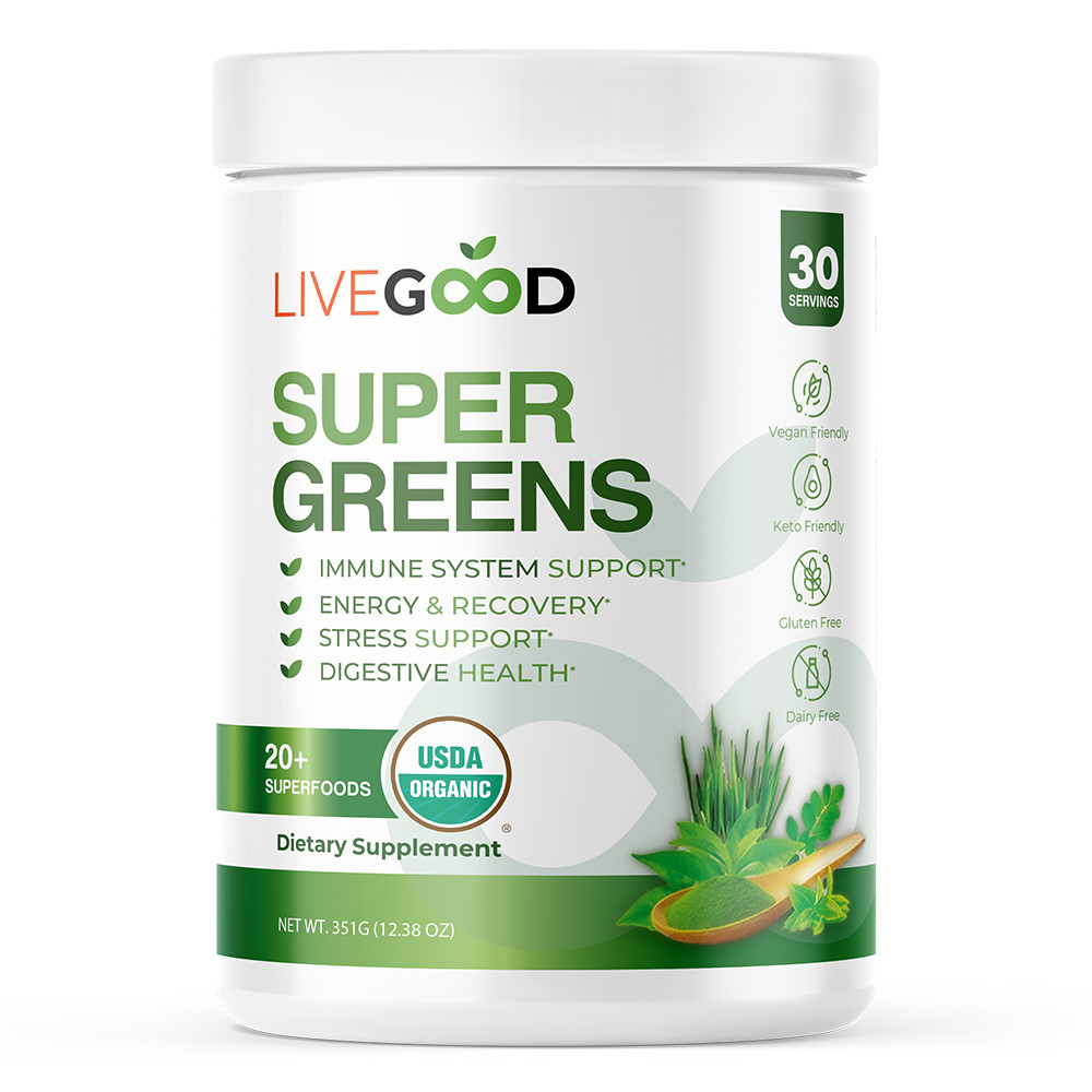 LiveGood Organic Super Greens Powder|Berry|Superfood Greens Blend|Spirulina