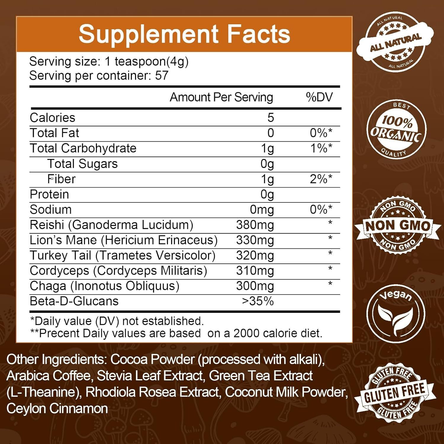 Organic Mushroom Coffee with Lion’s Mane & Chaga – Instant Powder Brain & Memory