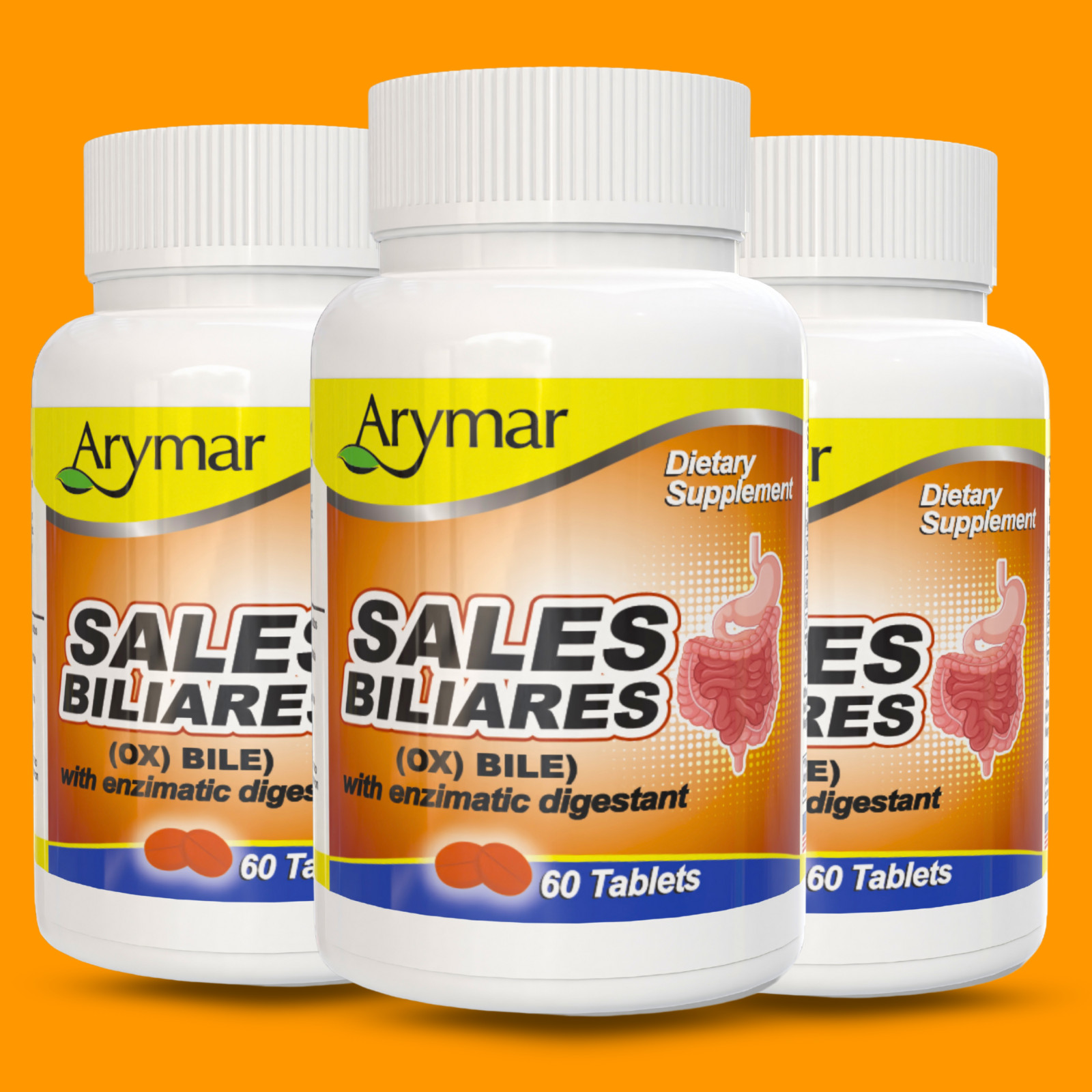 Arymar Sales Biliares Ox Bile & Digestive Enzymes 60 Tablets (3-Pack)