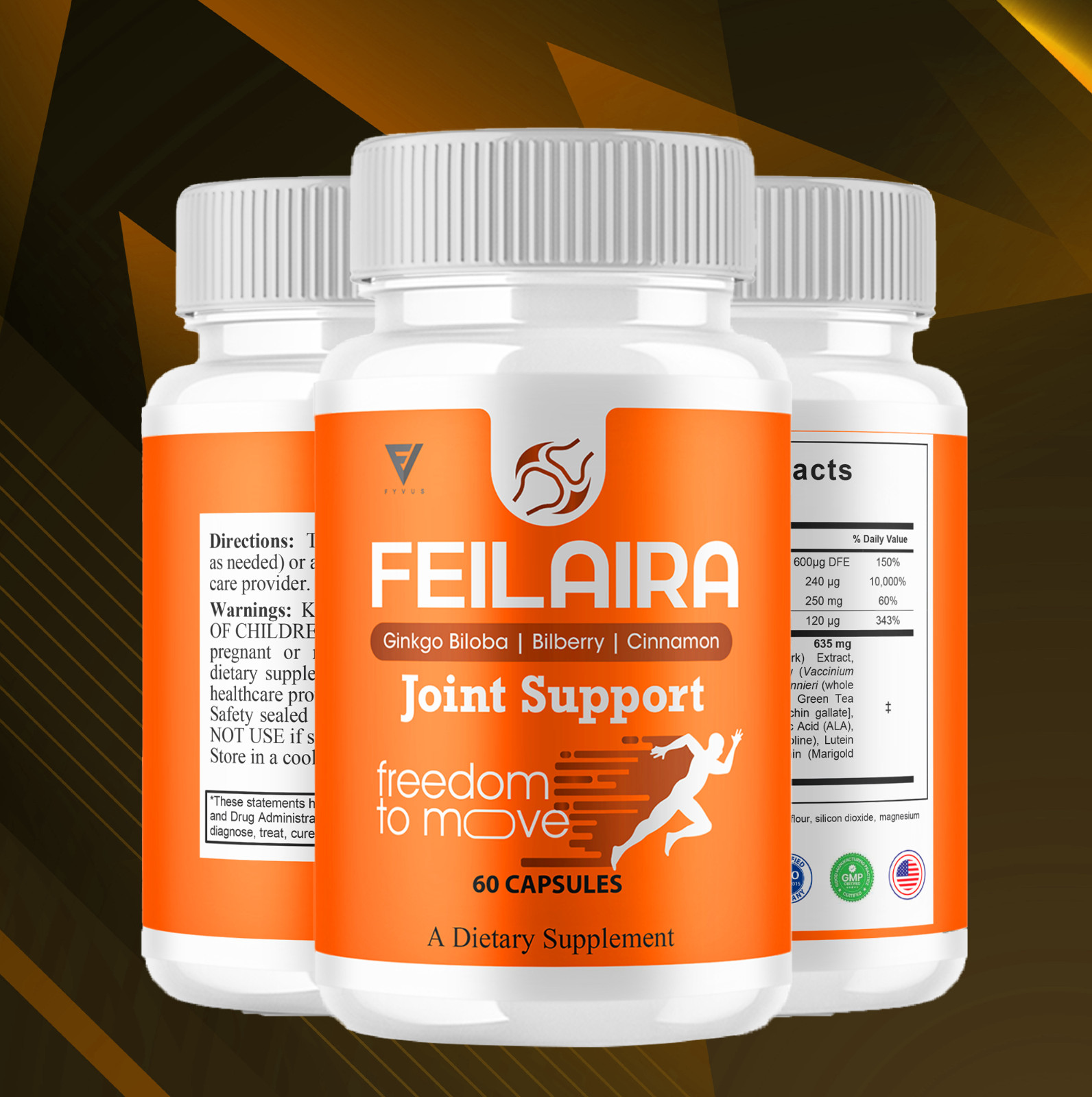 (3 Pack) Feilaira Joint Support, Feilaira Max Mobility Supplement (180 Capsules)
