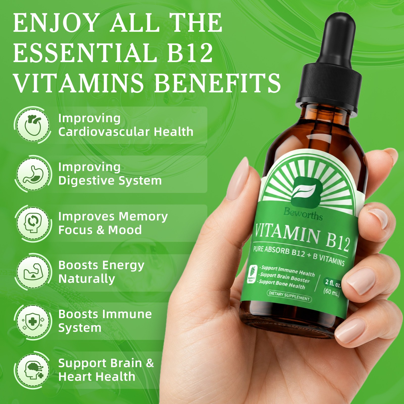 Extra Strength Vitamin B12 Liquid Vit B 12 Drops Energy Booster Methylcobalamin