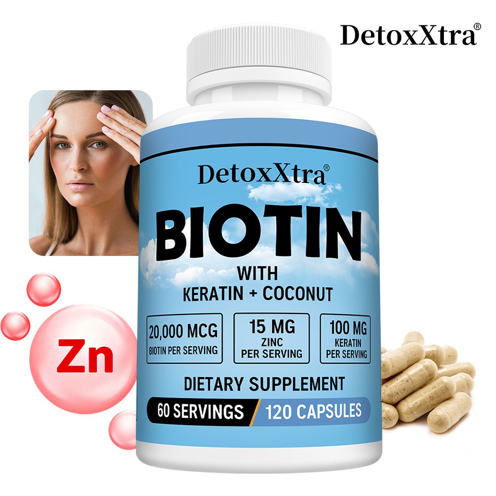Biotin 20,000mcg with Keratin&Zinc-Support Healthy Hair,Skin&Nails 120 Caps