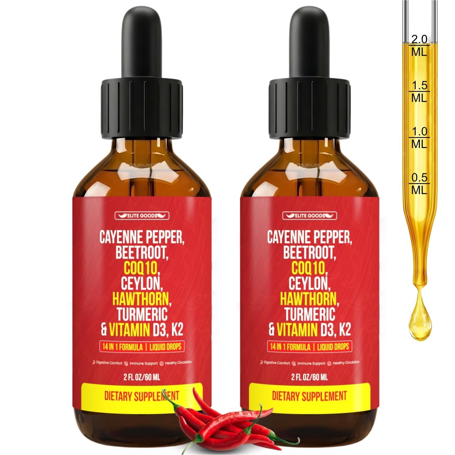 Cayenne Pepper Drops – Organic Supplement with CoQ10, Vitamins D3 & K2