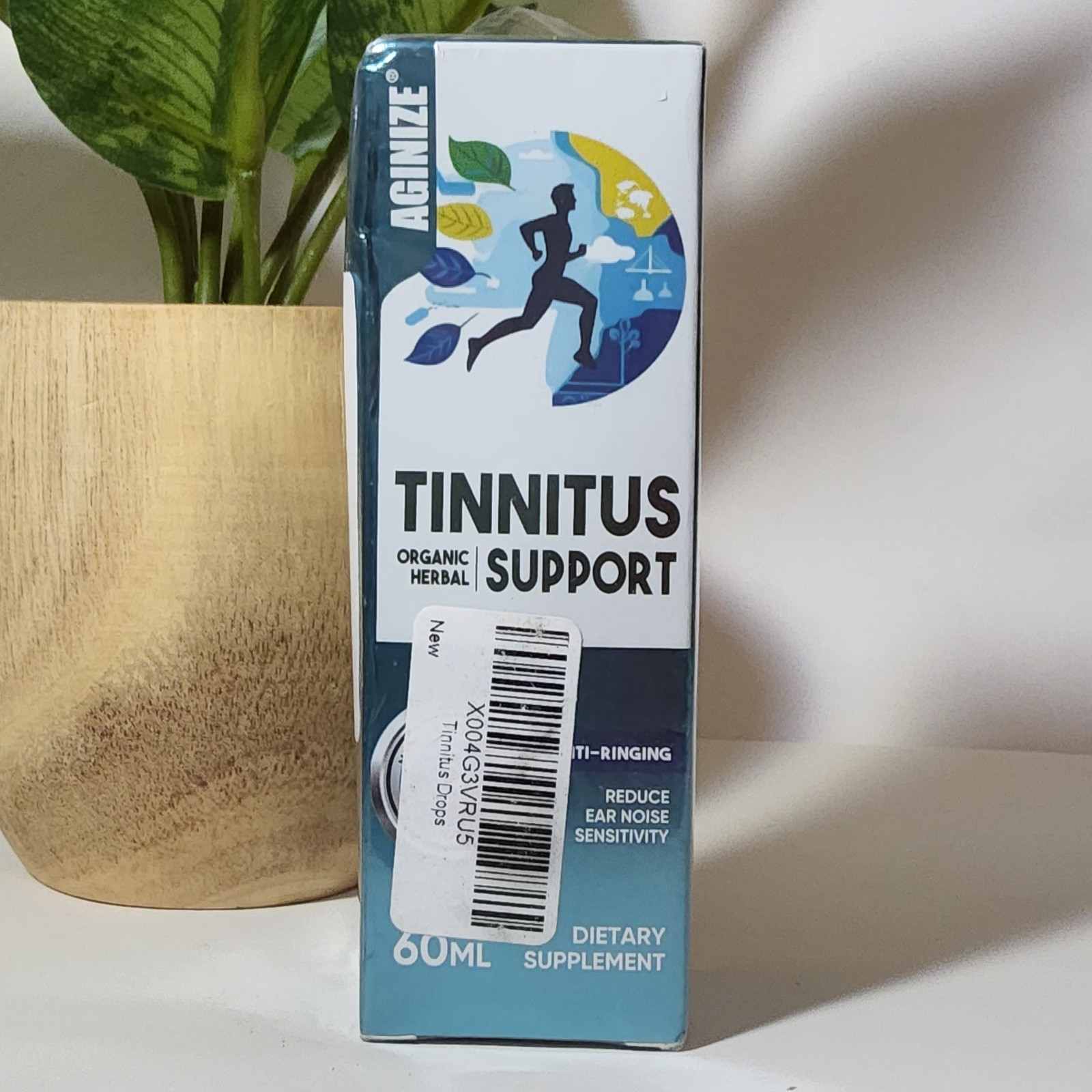 AGINIZE Tinnitus Support Drops – Organic Herbal – Anti Ringing 60ml – SEALED BOX