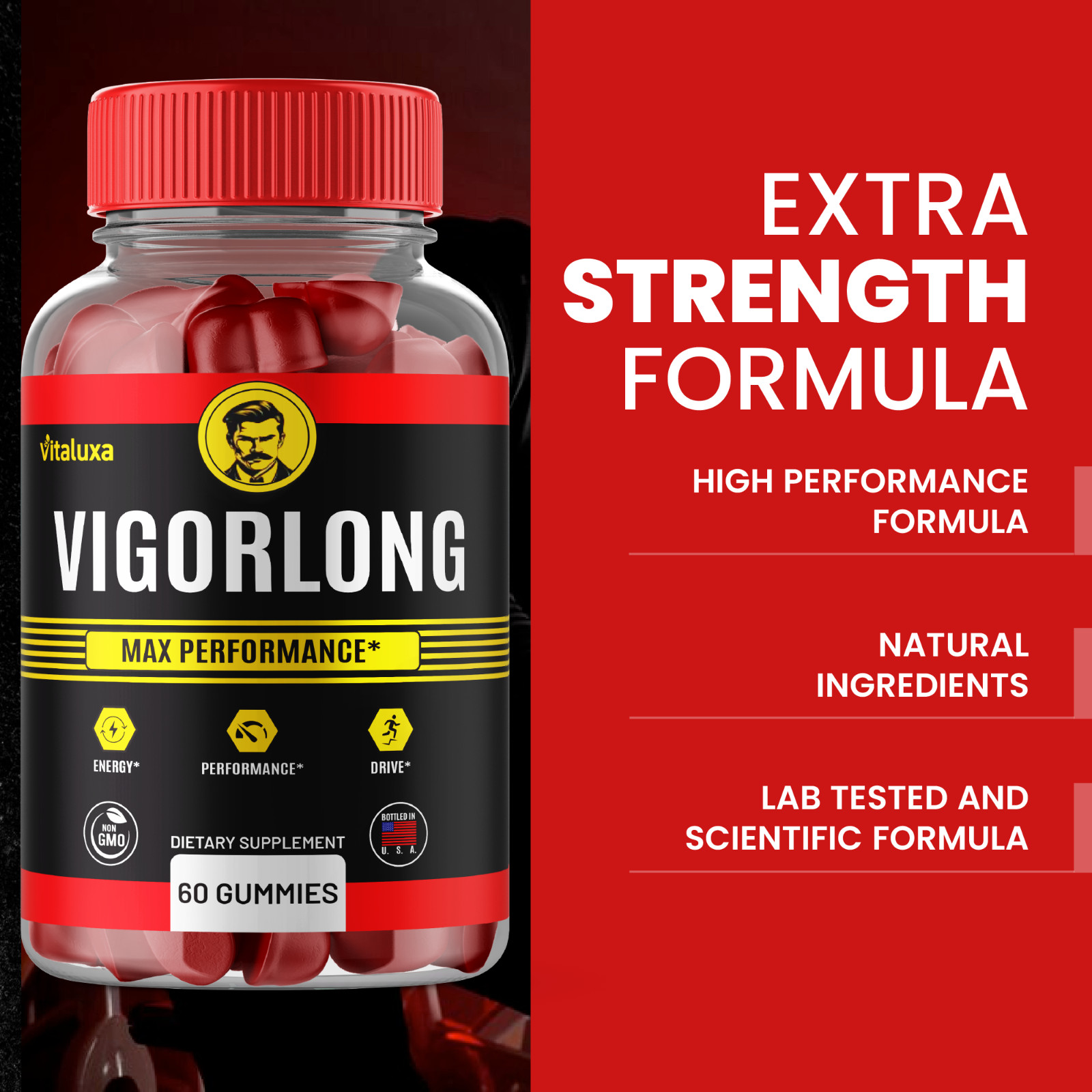 (5 Pack) VigorLong Male Gummies, Vigor Long Advanced Men Performance (300 ct)