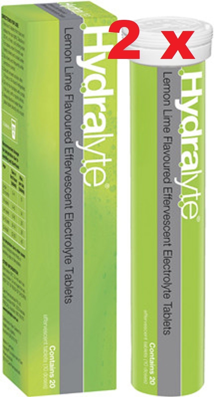 2 x Hydralyte Electrolyte Effervescent Tablets 20 – Lemon Lime