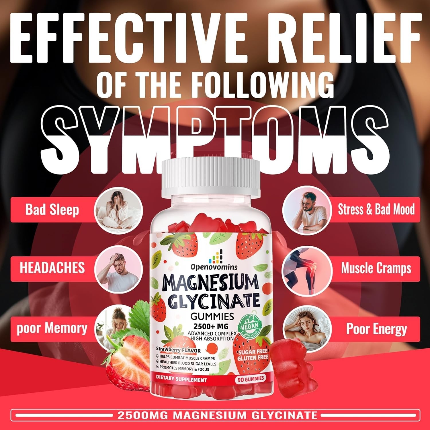 2-Pack Openovomins Magnesium Glycinate Gummies Strawberry 90 Count Each EX 10/26