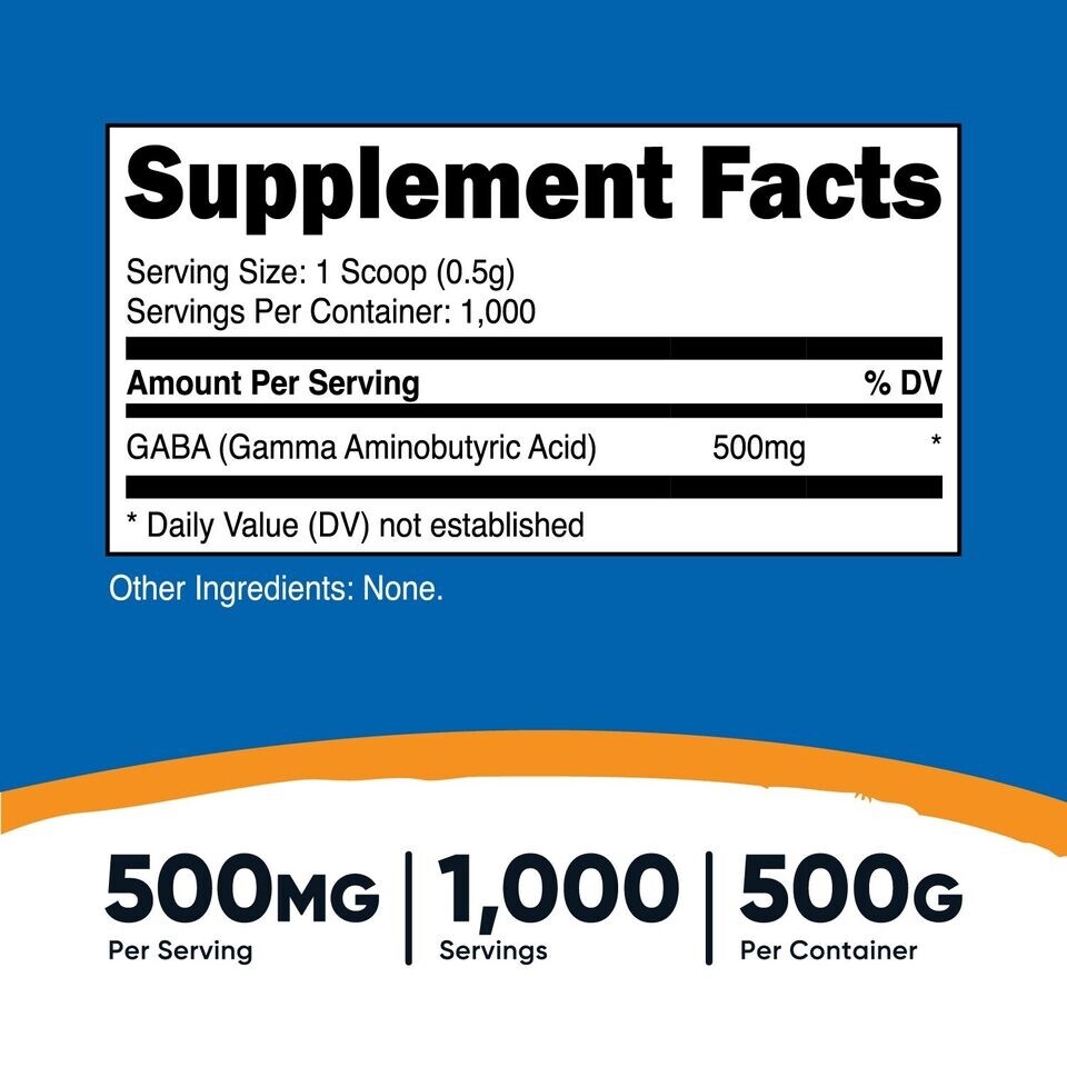 Nutricost Pure GABA 500g Powder 1,000 Servings Unflavored 5/2027