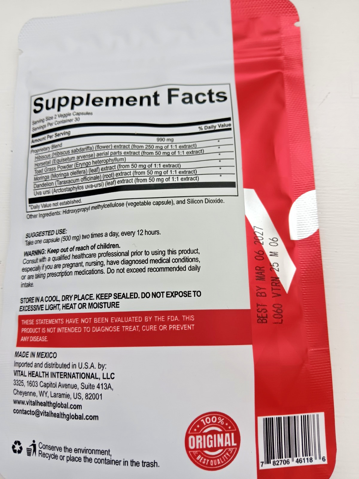Vital Health V-ITAREN Dandelion, Moringa and Uva Ursi |